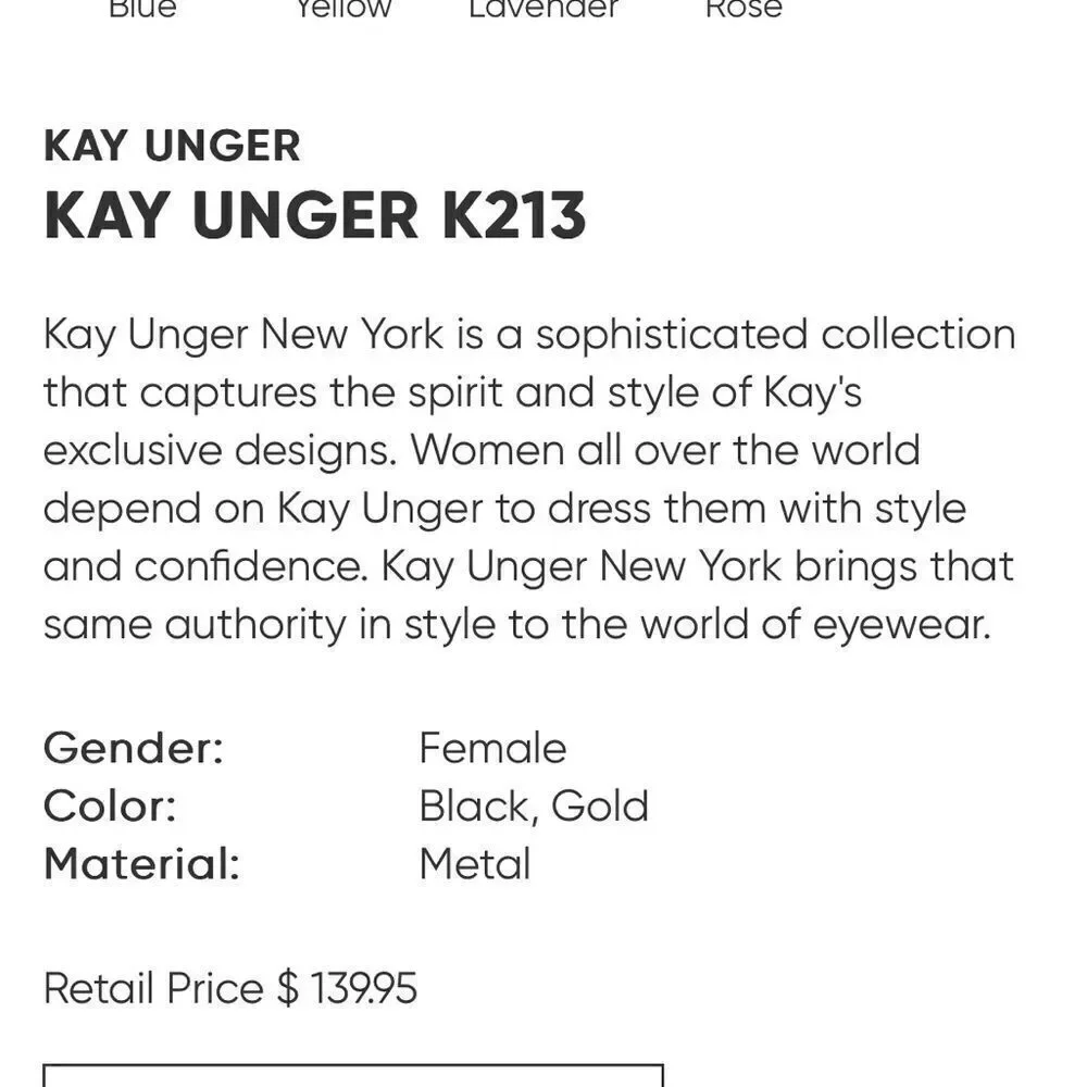 Kay Unger Prescribed Prescription Glasses Gold & Black Metallic Shimmer Glasses